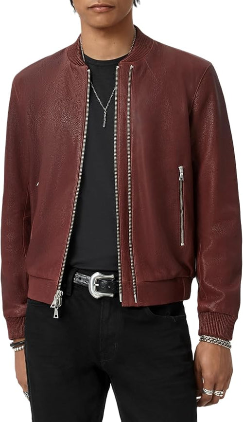John Varvatos Xavier 皮夹克模特正面穿搭
