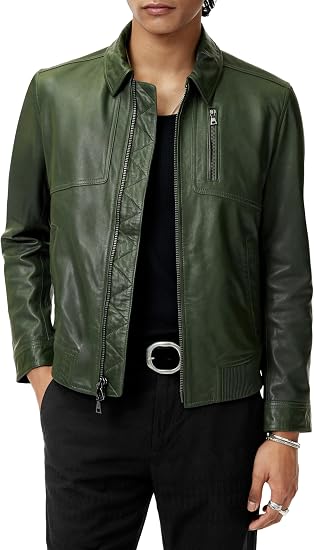 John Varvatos Kai 苔藓色夹克模特正面穿搭
